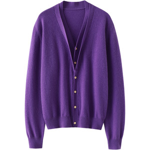 
Serious and elegant ~ Fake two-piece double V-neck cashmere cardigan women's pure cashmere sweater knitted cardigan jacket loose autumn and winter