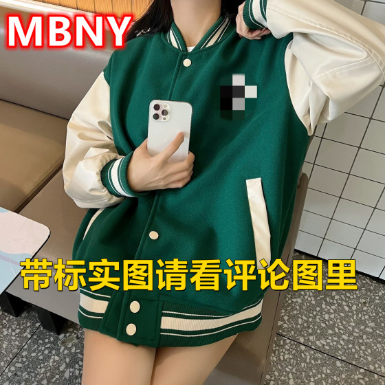 秋冬NYLAB男女棒球服美式复古拼接皮袖毛呢外套飞行服学院风夹克