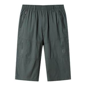 
Summer men's cropped pants zipper pocket shorts daddy's work pants multi-pocket loose large size cotton casual mid-sized pants