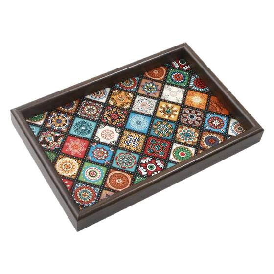 
High-end retro tea tray walnut jewelry rectangular light luxury wooden storage wine glass tea hydrological tea tray