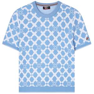 FILA Feile Official Women's Knitted Shirt 2024 Summer New Fashion Casual Full Print Basic Short sleeved Top