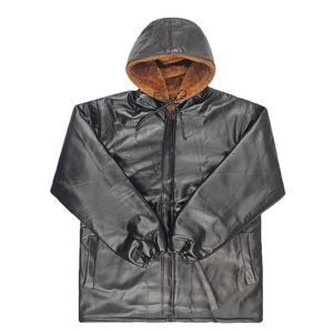 Add velvet thick leather jacket in winter men's loose warmth and windproof leather pants work clothes suits large size waging cotton jacket cotton jacket
