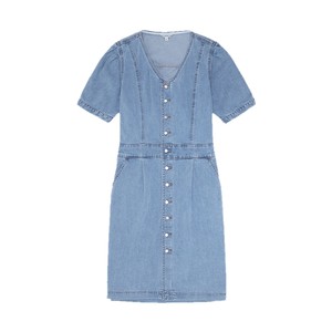
Women's Designer Denim Dress Puff Sleeves Retro Collar High Waist Skirt