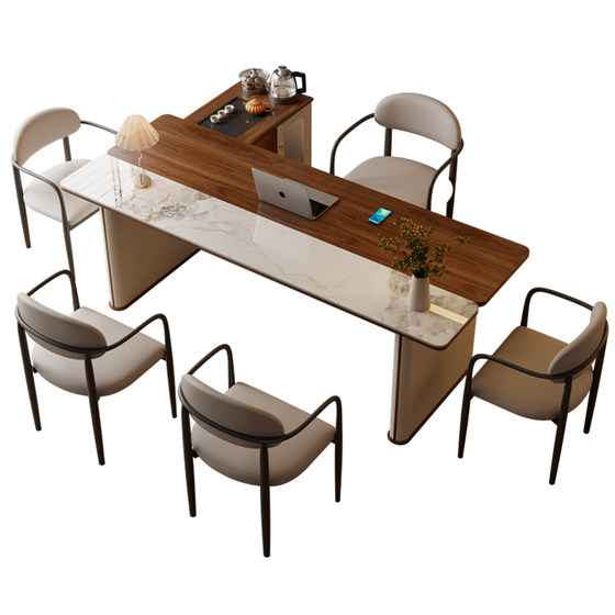 
Solid wood rock board tea table and chair combination modern office kettle integrated tea table home balcony simple small tea table