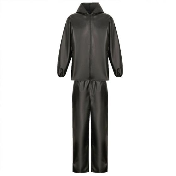 Leather leather pants men's work clothes set Takeaway motorcycle locomotive spring and autumn windproof waterproof and dustproof dustproof and loose jacket