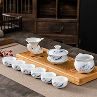 Глина, чайный сервиз, сине-белый комплект, чашка, простой и элегантный дизайн