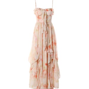 
DPLAY [Black Label] Summer Temperament Vacation Pink Dress Women's Printed Beach Dress Suspender Long Dress