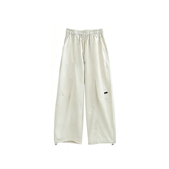 
White quick-drying overalls for women, large size, love embroidered wide-leg pants, cool and sassy straight-leg breathable sports pants