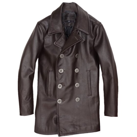 
Top layer cowhide plus cotton warm metal anchor buckle 740 double-breasted mid-length coat for men's genuine leather leather jacket for winter
