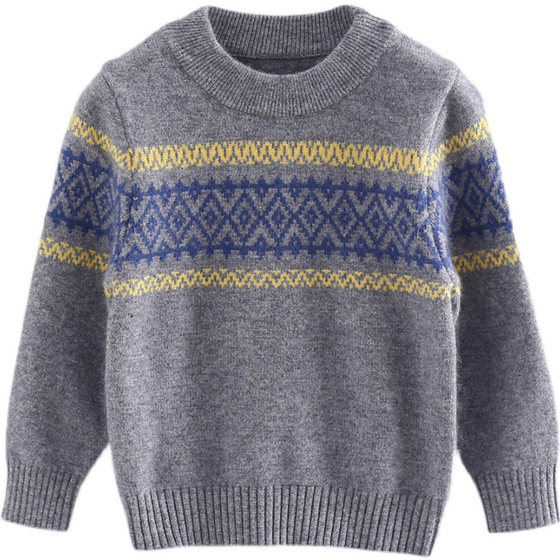 Boy pullover sweater children's cashmere sweater knitted sweater medium-sized children's sweater autumn and winter baby base thick round collar
