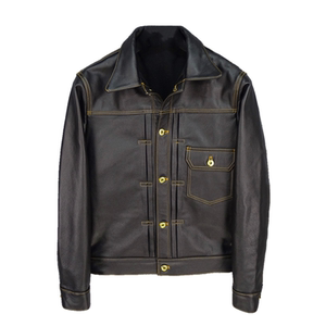 The affordable version of the first layer of cowhide 506xx Japanese denim slim leather leather coat men's coat light brown stitching color