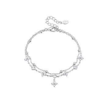 Catiro Lucky Dual Four-leaf Crocodile Bracelet for Women 925 Silver Light Luxury Niche Design Birthday Gift for Girlfriend