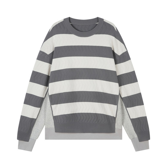 
Sketch Men's Spring and Autumn New College Style Sweater Wide Stripe Contrast Color Stitching Fashion Pullover Long Sleeve Sweater