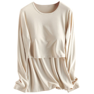 
Nursing tops, maternity autumn clothes, autumn pants, bottoming shirts, pure cotton spring and autumn thermal underwear, German velvet nursing breast pads that can be worn outside