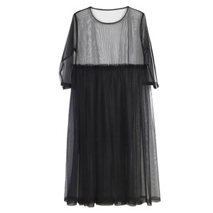 Small and niche long sleeved mesh skirt, single layer dress, long skirt, super fairy high waist, slimming personality, loose cover skirt, outer layer of cover shirt for summer