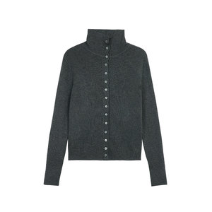 
pusumede Gaozhi Dingge black single-breasted sweater cardigan women's casual high-neck knitted top