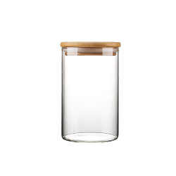 High temperature resistant glass storage jar with bamboo cover, transparent household sealed jar, tea, dried fruit, medicinal materials, pickle storage bottle
