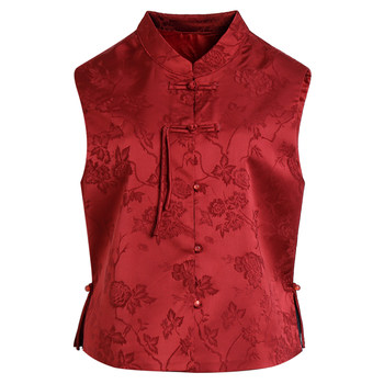 Horse clip spring and autumn mother's vest jacquard plate button fashionable
