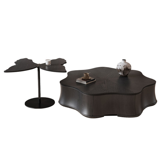 
Italian round solid wood coffee table combination home living room small apartment light luxury slate round petal coffee table simple and modern