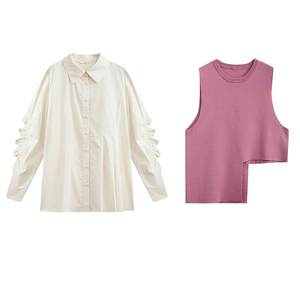 Zihan sleeveless irregular vest vest white bottomed long-sleeved shirt two-piece suit for women's spring and autumn new style