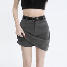Grey high waisted suit short skirt for women's summer 2024 new college style spicy girl A-line wrapped buttocks skirt body shape
