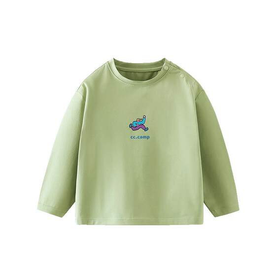 
[Three-proof outdoor] Qi Qi Xiong boys' T-shirt long-sleeved spring and autumn round neck solid color T-shirt children's baby boy tops