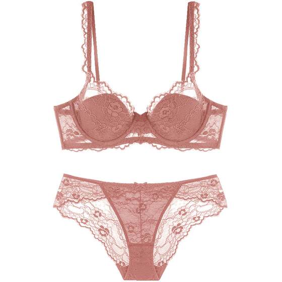 Curious Misia big breasts showing small breasts underwear women's sexy summer thin defense French pure desire lace bras set