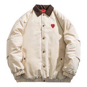 
Charles Heart Barn Style Lapel Contrast Color Trendy Brand Cotton Coat for Men and Women Winter New Retro Couple Cotton Coat Jacket