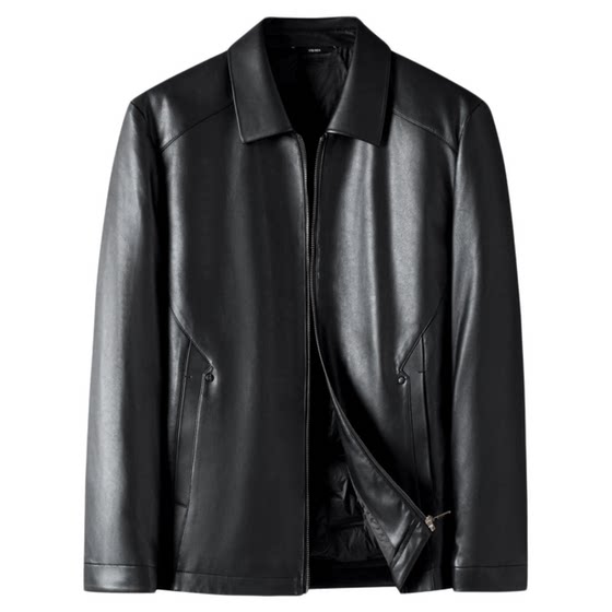 
Pier Cardin leather leather jacket men plus velvet thickened autumn and winter motorcycle sheepskin leather jacket men leather jacket daddy outfit