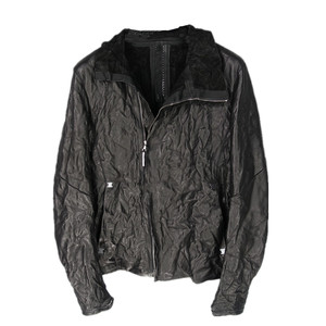 
Dark series pressed glue-on-seam splicing without liner three metal keel tet cowhide leather jacket men's asymmetrical collar glove sleeves