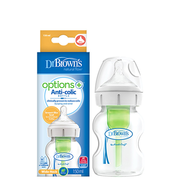 Biberón Dr Brown's Biberón Dr. Brown's Options De 150ml - Boca Ancha, Sistema Anticólicos, Transparente Biberón Options Transparente