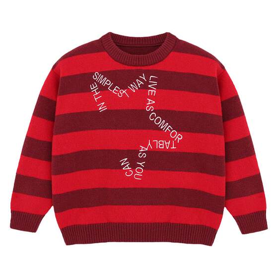 
Paicho children's clothing boys and girls contrasting color round neck red sweater children's warm sweater winter boys New Year's clothing