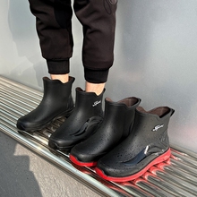 Rainshoes men's new summer waterproof shoes, anti slip and wear-resistant short tube plastic shoes, outdoor fishing waterproof rain boots, rock fishing shoes