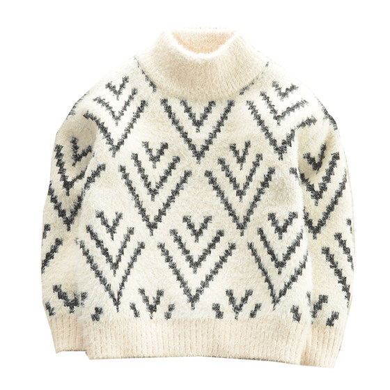 
Boys mink sweater plus velvet thickened children's turtleneck sweater winter clothes children's baby pullover bottom line clothes
