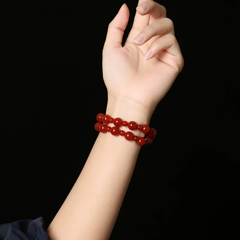 「幸运女神」红玛瑙双圈大小珠手链【含师傅祈福，发货周期7-20天】