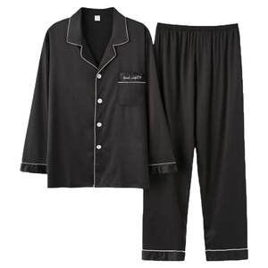 
Cat Man Couple Pajamas Men's Spring and Autumn Ice Silk Long Sleeve Suit Women's Korean Thin Home Clothing Two-piece Set