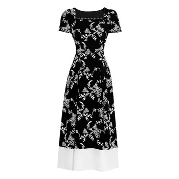 
Large size women's design black and white contrasting dress