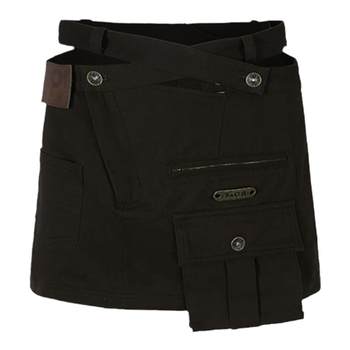 1NCN American retro street industrial style pocket super mini -skirt structure strap asymmetric short skirt
