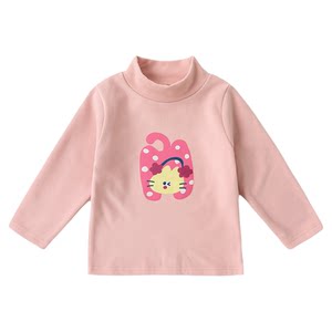 
Dudu Baby Long Sleeve T-shirt Boy Half High Neck Girl Cartoon Base Shirt Children Baby Toddler Top Children's Clothing