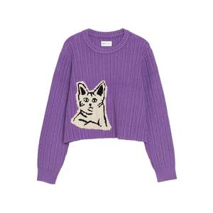 
MOVEUP Fantasy Walk 2024 Autumn and Winter Pullover Round Neck Cat Jacquard Knit Loose Lazy Base Short Sweater for Women