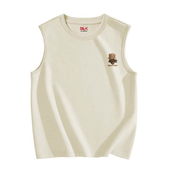
Benny Road S/K series light beige sleeveless vest men's summer heavy pure cotton teen American sports vest A