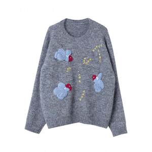 
Boucherie Round Neck Studded Embroidery Lazy Sweater Women 2025 Winter Korean Style Versatile Loose Knitted Top