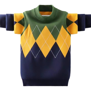 
Boys sweater pullover autumn and winter new style medium and large children's knitted base shirt plus velvet thickened children's boy's Korean style thread