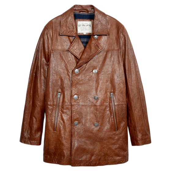 
MCS men's clothing originated from Marlboro autumn casual old-fashioned folded collar double-breasted mid-length sheep leather jacket