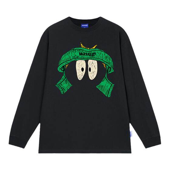 
WASSUP creative funny avatar heavy long-sleeved T-shirt for boys in spring and autumn loose casual American round neck top