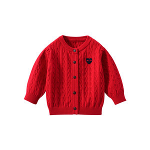 BETUS Children's Sweater Thickened Red Knitted Sweater Spring and Autumn Girls Boys Sweater Jacket New Year Sweater S