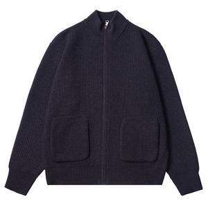 
Black stand-up collar knitted cardigan sweater for men new spring and autumn casual loose zipper sweater jacket