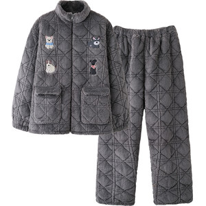 
Mrs. Sili's winter couple pajamas women's coral velvet thickened three-layer quilted men's winter cotton jacket home clothes