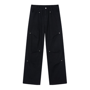 
Zuo Qihan's same style American loose straight pleated jeans wide-leg casual pants men's street washed workwear pants