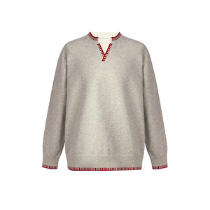 
Number 22 wear wool blend color block V-neck sweater men's winter long-sleeved warm fake two-piece sweater